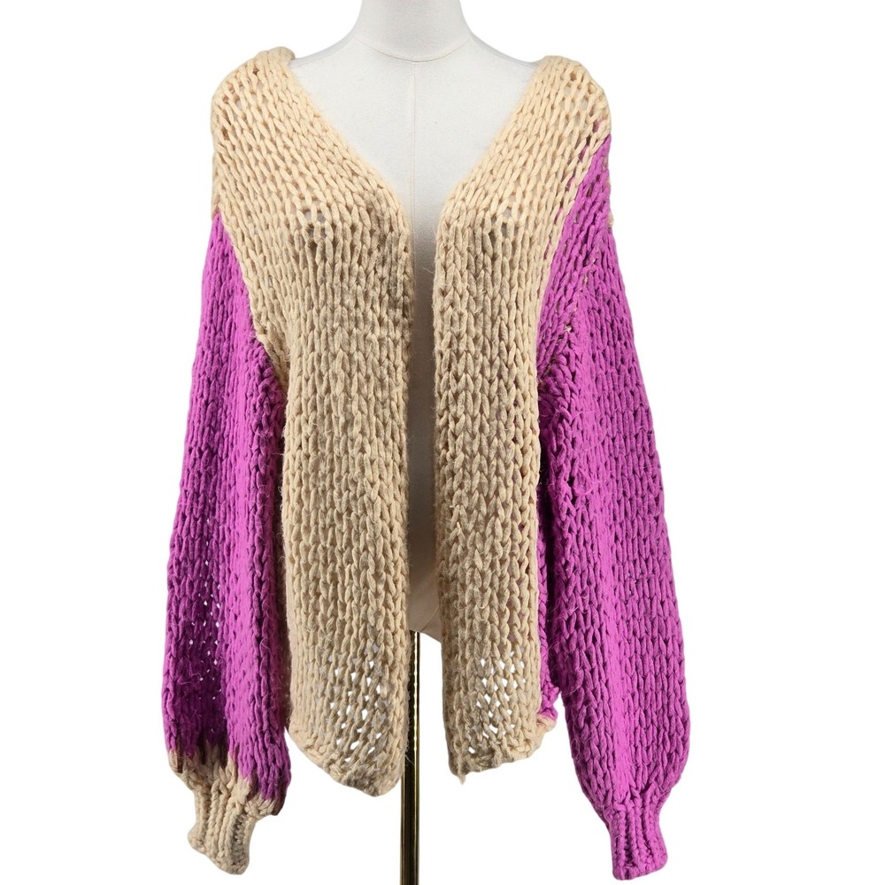 SAACHI Sweater Cardigan Womens S Multicolor Acrylic Open Oversized Knit